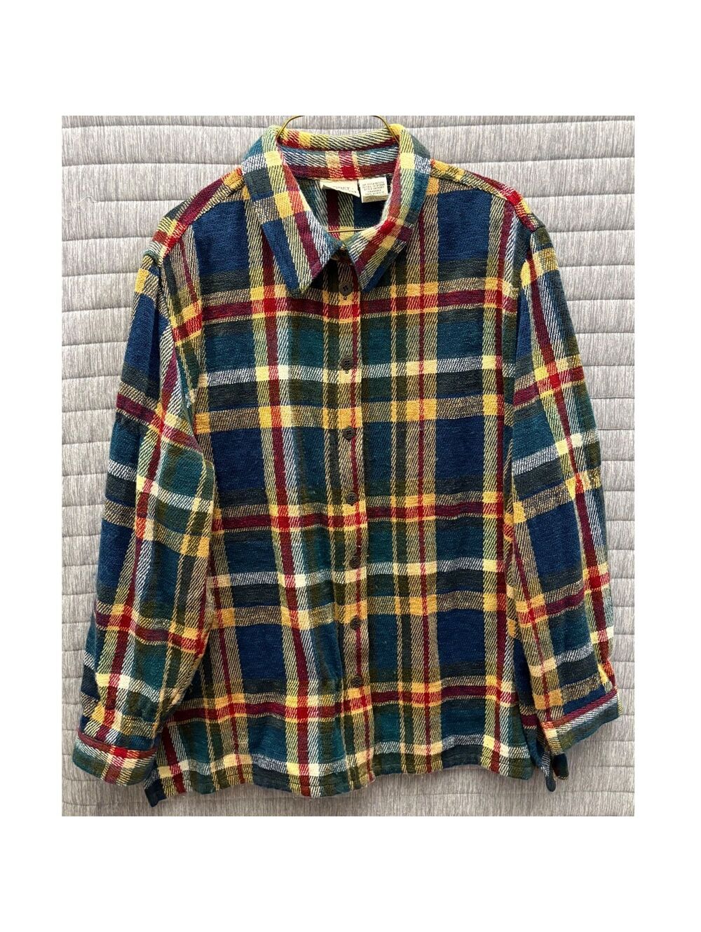 VTG Koret City Blues Plaid Shirt Women's 20 Blue Yellow Red Fall Lumberjack